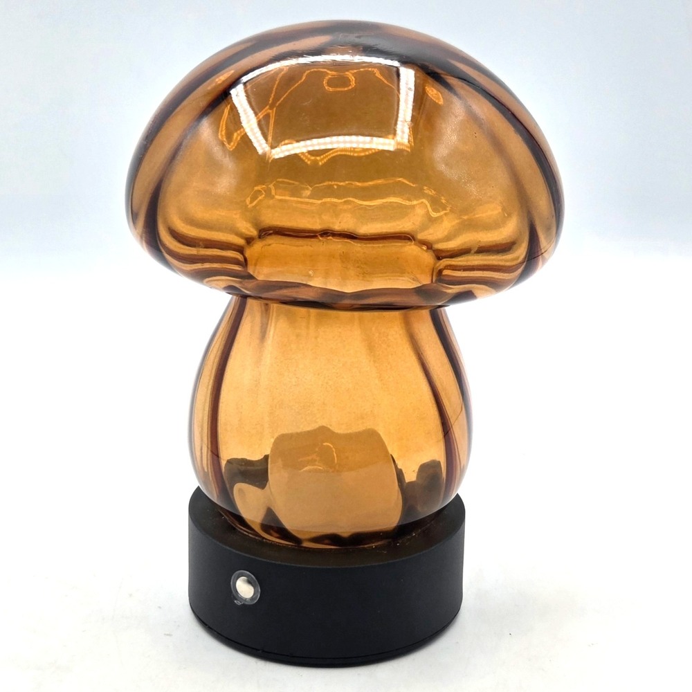 Art Deco Brown Glass‎ Mushroom Table Desk Lamp with USB Cord 8" Tall